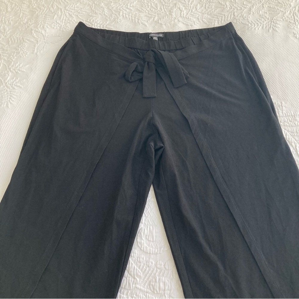 Eileen Fisher Black Cropped Wide-Leg Tie-Front Pants - Picture 5 of 13
